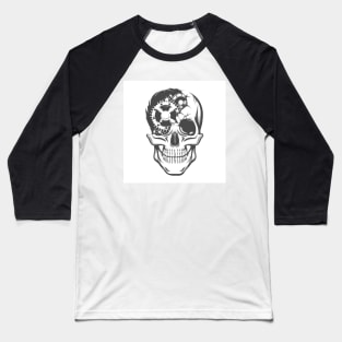 Human Skull with Clockwork Gears Inside Tattoo Baseball T-Shirt